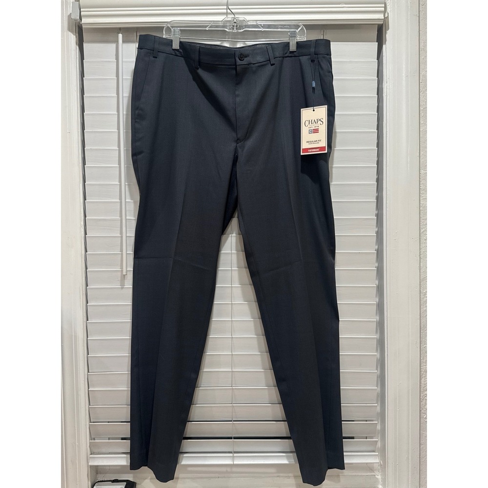 Chaps Dress Pants Mens 42x30 Charcoal New Performance Regular Fit Stretch Office